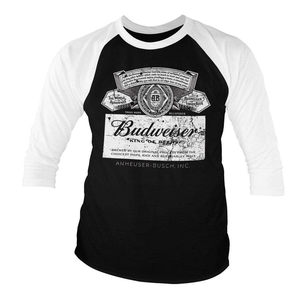 Budweiser Washed Logo Baseball 3/4 Sleeve Tee