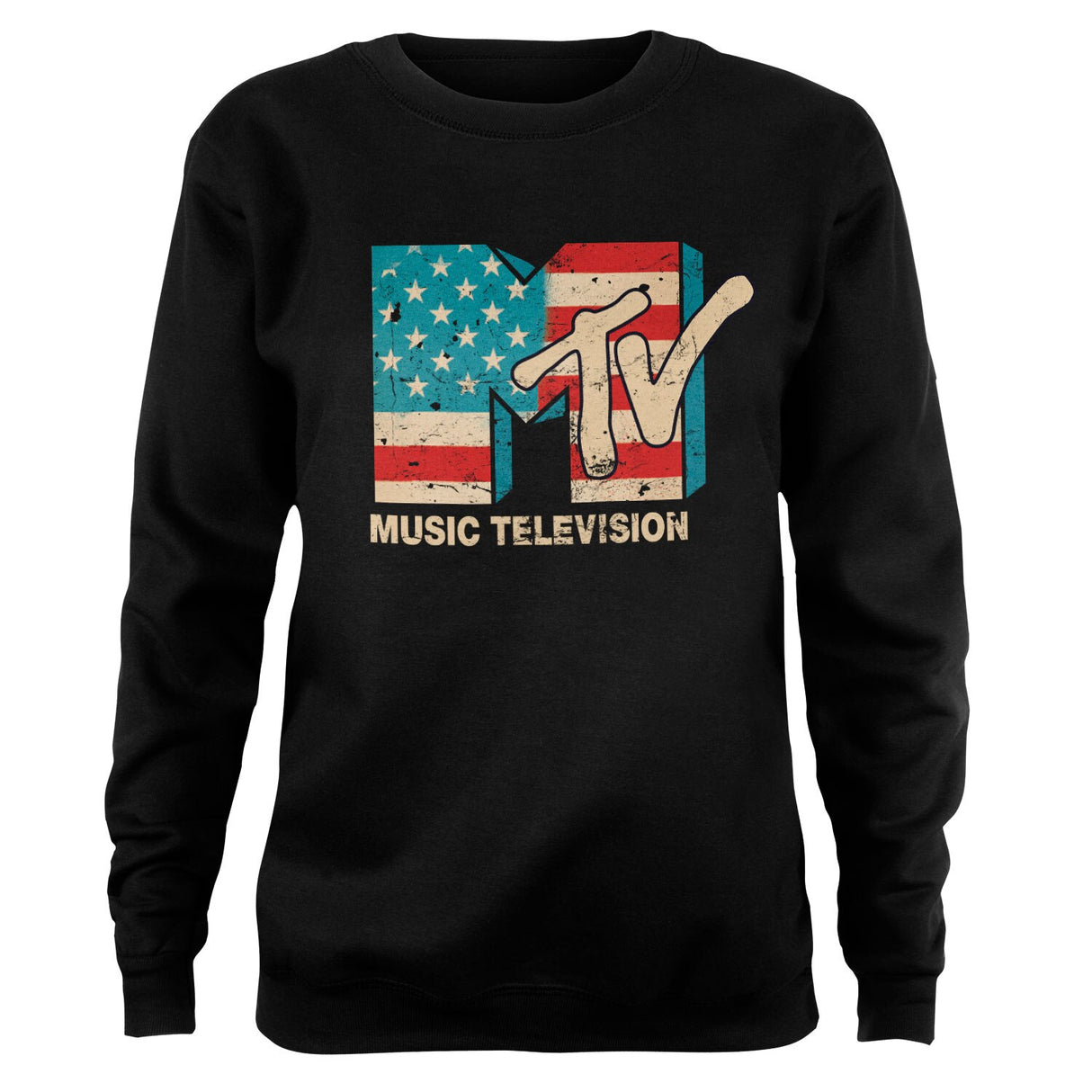 MTV Distressed USA-Flag Girly Sweatshirt