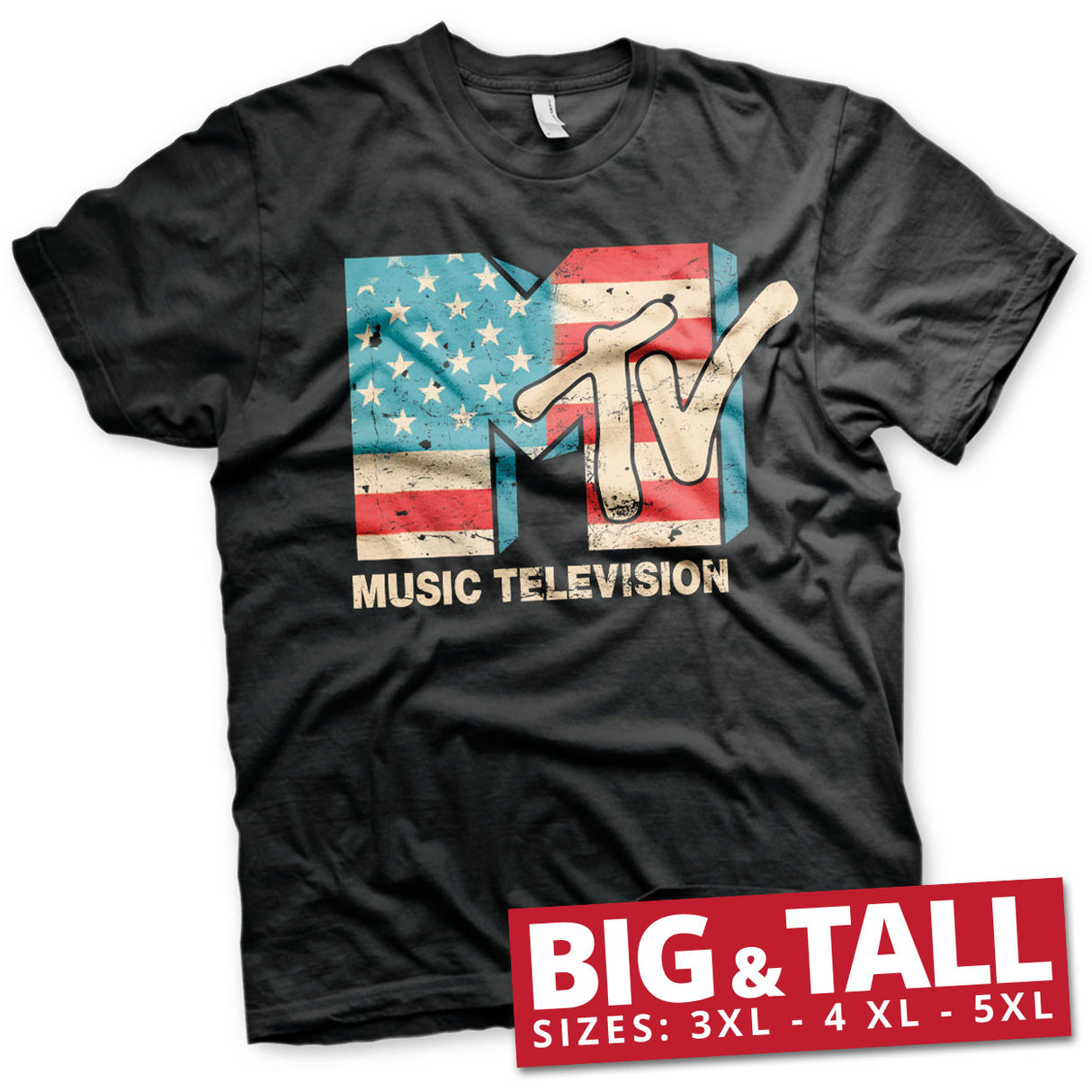 MTV Distressed USA-Flag Big & Tall T-Shirt